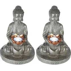 Solarleuchte Buddha Gartendeko Feng Shui Buddha Solarlampe, grau, 1x 0,06 Watt, DxH 18x28 cm, 2er Set