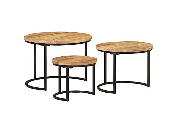 Beistelltische Unterstelltische, 3 Stück, Mangoholz roh Massivholz Mangoholz, solide Arbeitsplatte, Holzrahmen, Wohnzimmer, Esszimmer, Schlafzimmer, Büro, platzsparend