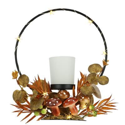 Teelichthalter I.GE.A. "Teelichthalter mit Metall-Bogen LED-Licht", braun, B:20cm H:23cm, Glas, Kerzenhalter, Teelichthalter, Herbstlich dekoriert Herbstlaub Eukalyptus Teelicht-Glas