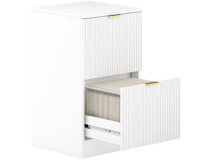 YWJ Commode de bureau avec 2 tiroirs à fronts cannelés meuble classeur pour format A4 ou lettre 40x40x71 cm blanc