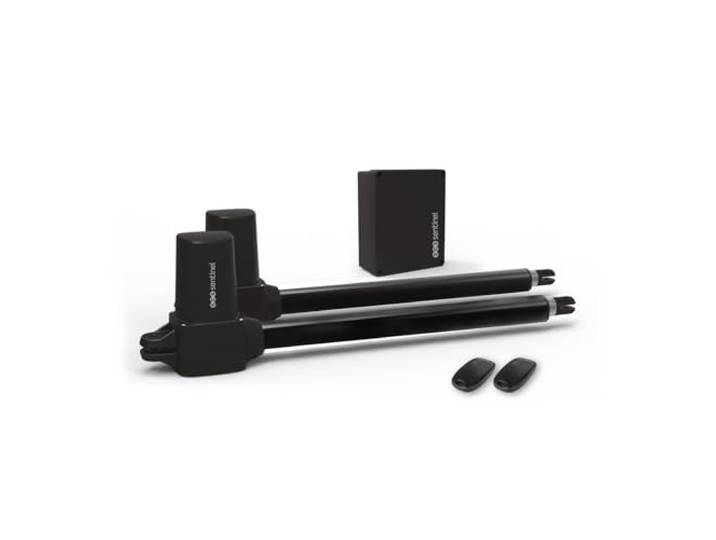 SCS Sentinel, MVE0116, 24V motorisering met cilinders voor draaipoort 4M/300kg, 2 2-kanaals afstandsbedieningen, Compatibel met hout, aluminium, ijzer, versterkt PVC, SimplyOpen 1+