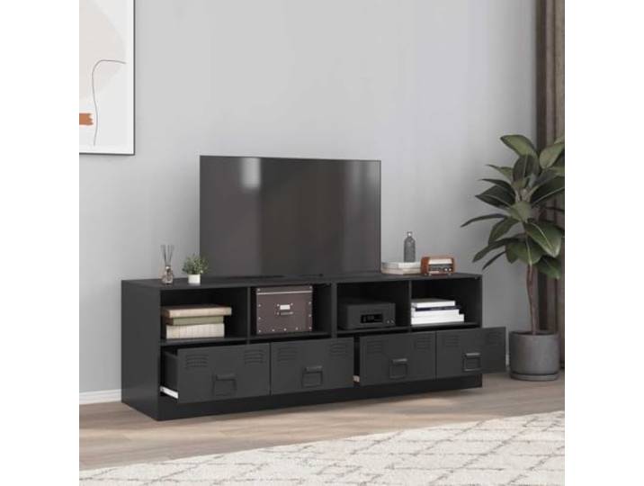 HEFZGDB TV-Schränke 2 Stück Schwarz 67x39x44 cm Stahl, Robuste TV-Möbel mit Stauraum, Stabiles Kaltgewalztes Stahlgestell, Praktisches Design mit Griffen, Pflegeleicht für Wohnzimmer