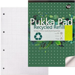 Pukka-Pad Briefblock RCREF50SQ, Recycling, A4, 80g/qm, 4-fach gelocht, 50 Blatt, kariert