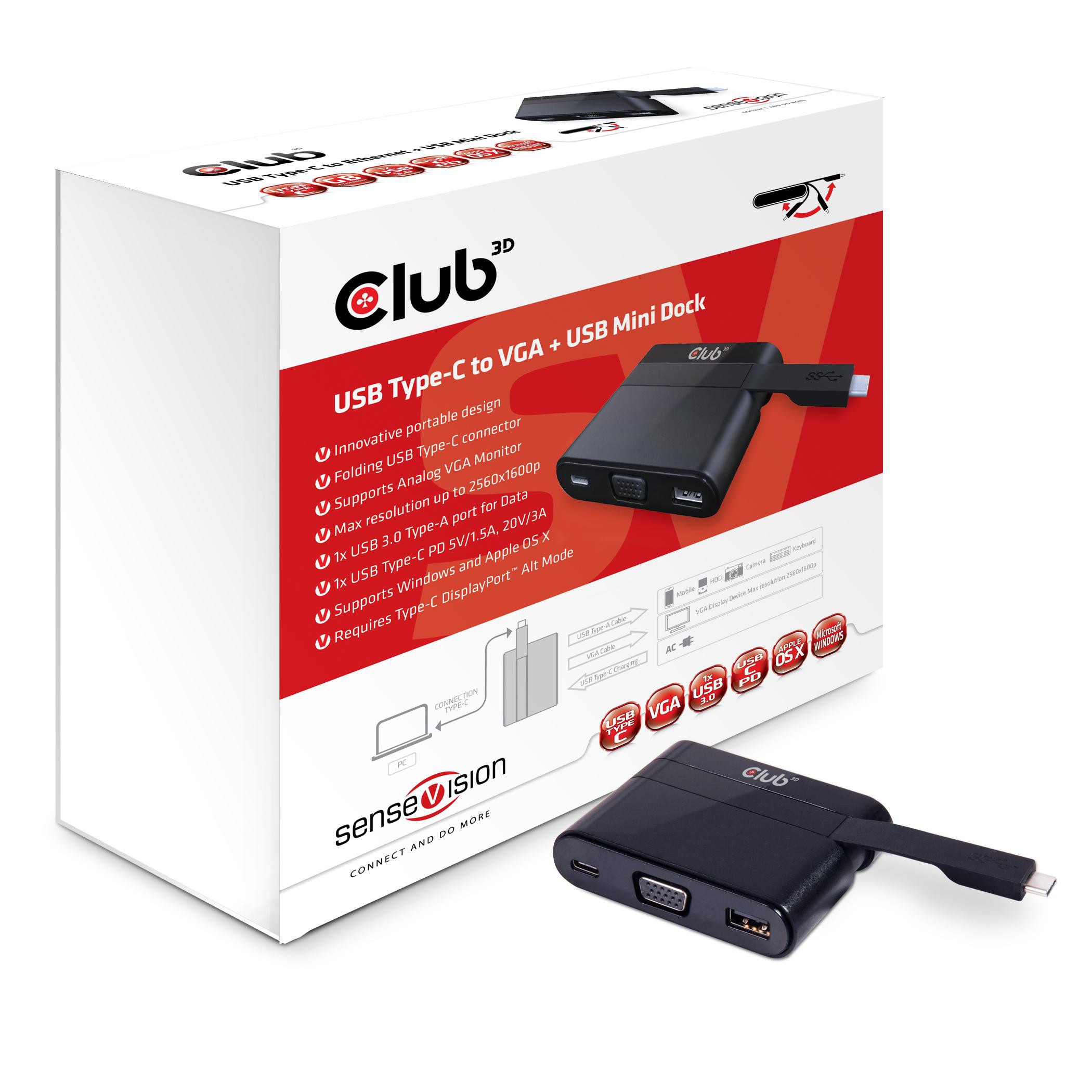 Club3D Club 3D CSV-1532 USB-C® to VGA + USB-A 5Gbps+ USB-C® Charging Mini Dock