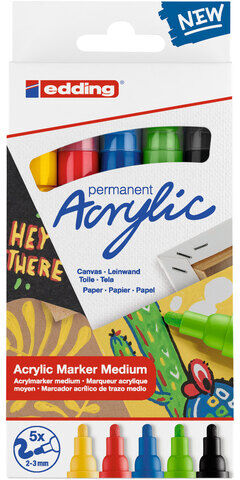 edding Acrylmarker-Set medium, Basic, 5 Stifte