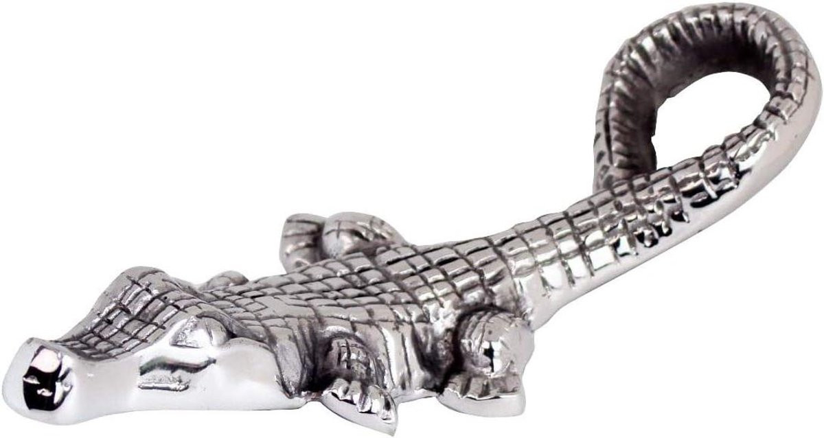 Zilveren Wijnflessenhouder Krokodil - Handgemaakt Wijnrek voor Keukendecoratie - B/D/H: 23 x 9 x 6 cm