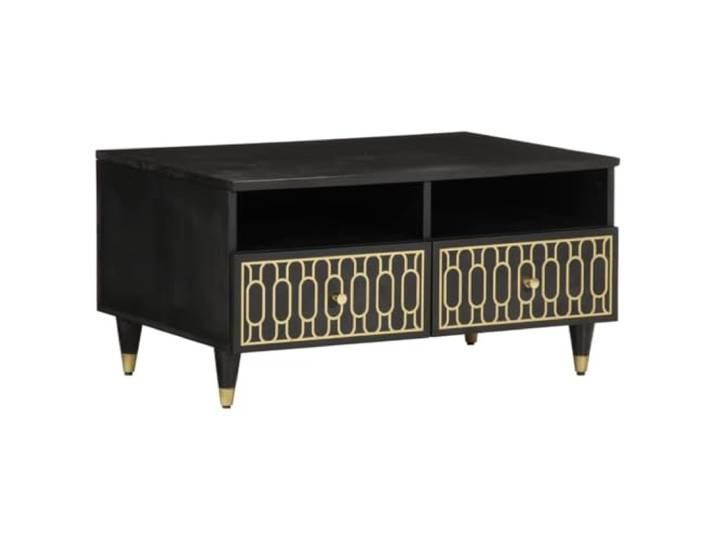 LASWWQMRF Couchtisch Massivholz Mango Sofatisch mit Tür 80x54x40 cm Handgeschnitztes Muster aus Mango-Massivholz mit Tür und Eisenbeinen für elegante Akzente im Wohnzimmer.
