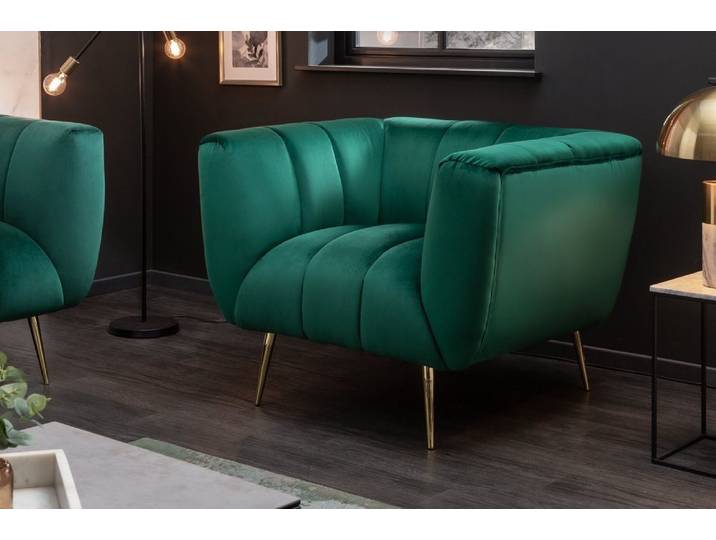 riess-ambiente Sessel NOBLESSE 105cm smaragdgrün / gold (Einzelartikel, 1-St), Wohnzimmer · Samt · Metall · mit Armlehne · Retro