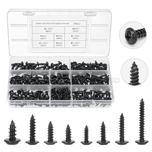 MumdoYAL Schroevenset met 350 stuks lenskopschroeven, kruiskop, koolstofstaal, M3/M3,5/M4/M4,8