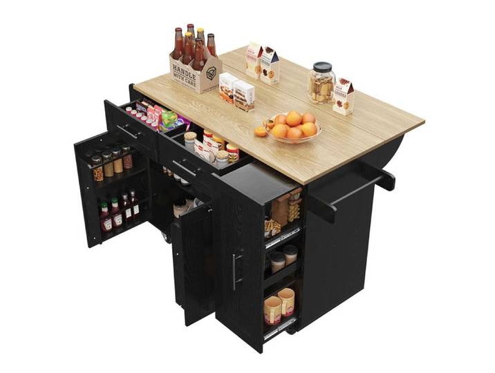 Desserte Cuisine Îlot Central Cuisine avec Plan de Travail Pliable 3Tiroirs Armoires Buffet Meuble Cuisine pour Salon et