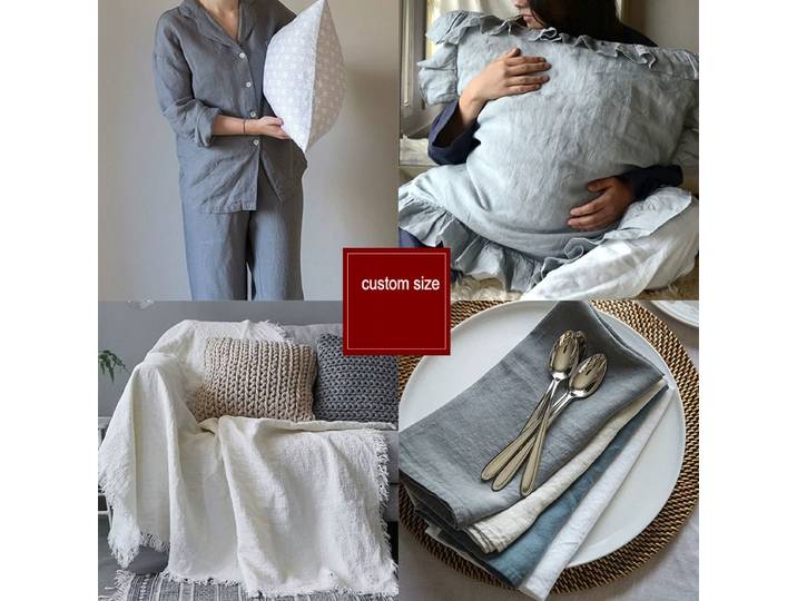 Tissu 100% lin, contactez-nous avant la commande, ensemble de literie sur mesure, rideaux, taies d'oreiller, etc.