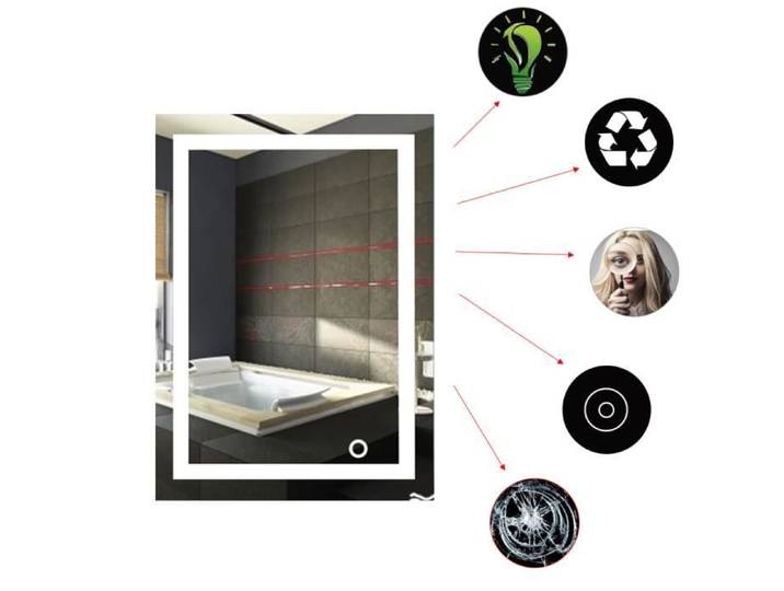 Miroir de salle de bain LED 50*70 cm carré - Verre - Meuble de salle de bain