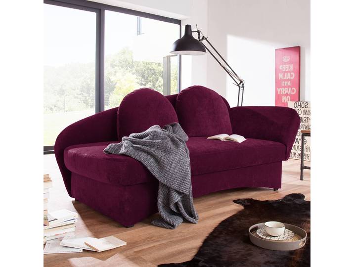 Recamiere Velours Violett/Aubergine Velours 182 x 85 x 86cm Armlehne davorstehend rechts Landhaus