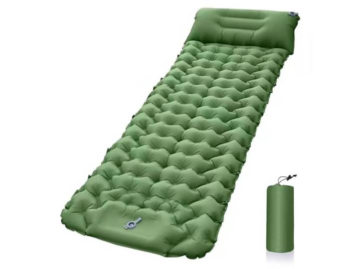 LCQSYE Outdoor Isomatte Camping aufblasbar Matratze mit Kissen, Reisematte, Klappbett(Olive Green)