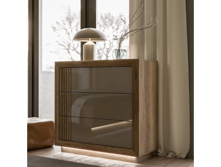 Commode éclairée 103 x 98 x 42cm Marron/Gris