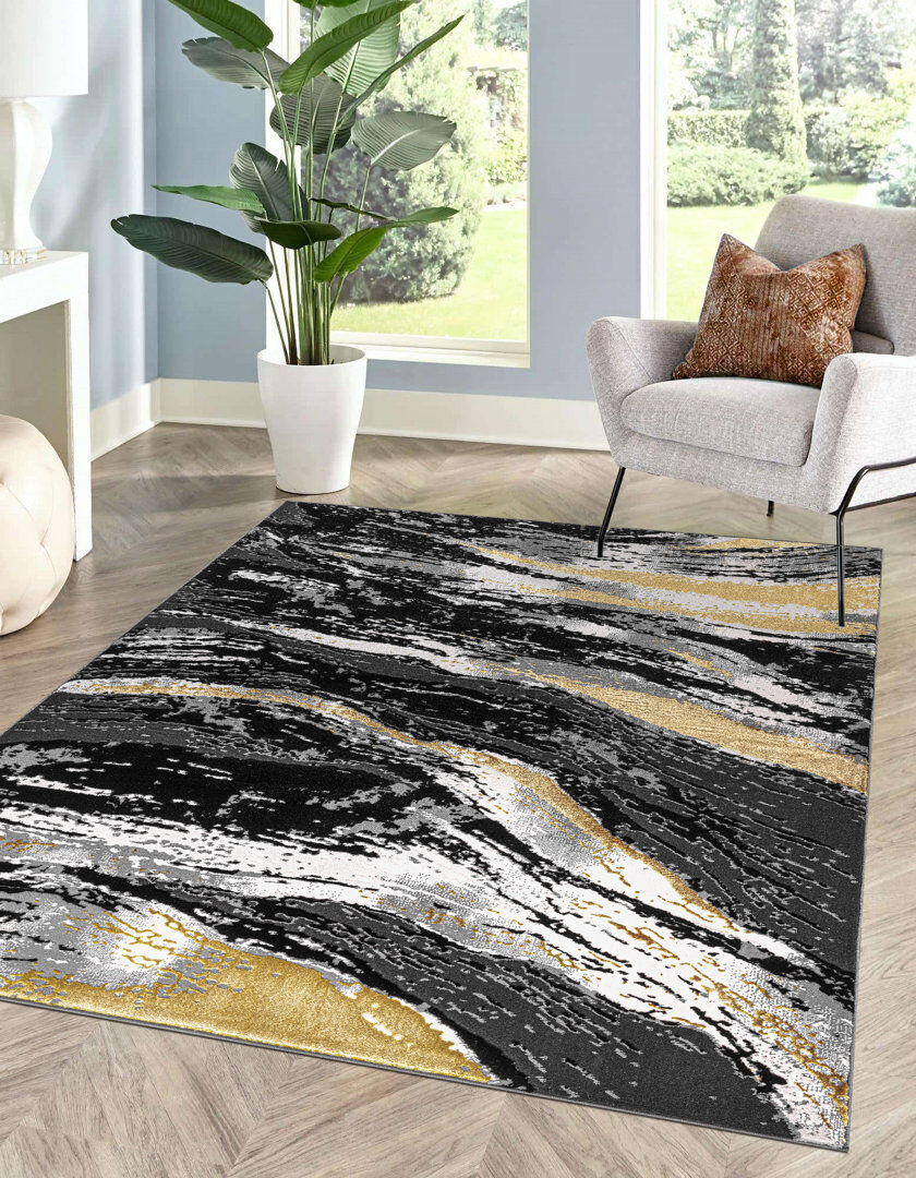 Metro Abstract Kilim Indoor / Outdoor Black Round 120cm