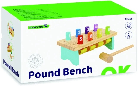 Tooky Toys Wooden Pound Bench for Toddlers - Educational Toy with Numbered Pegs - 12 Months+