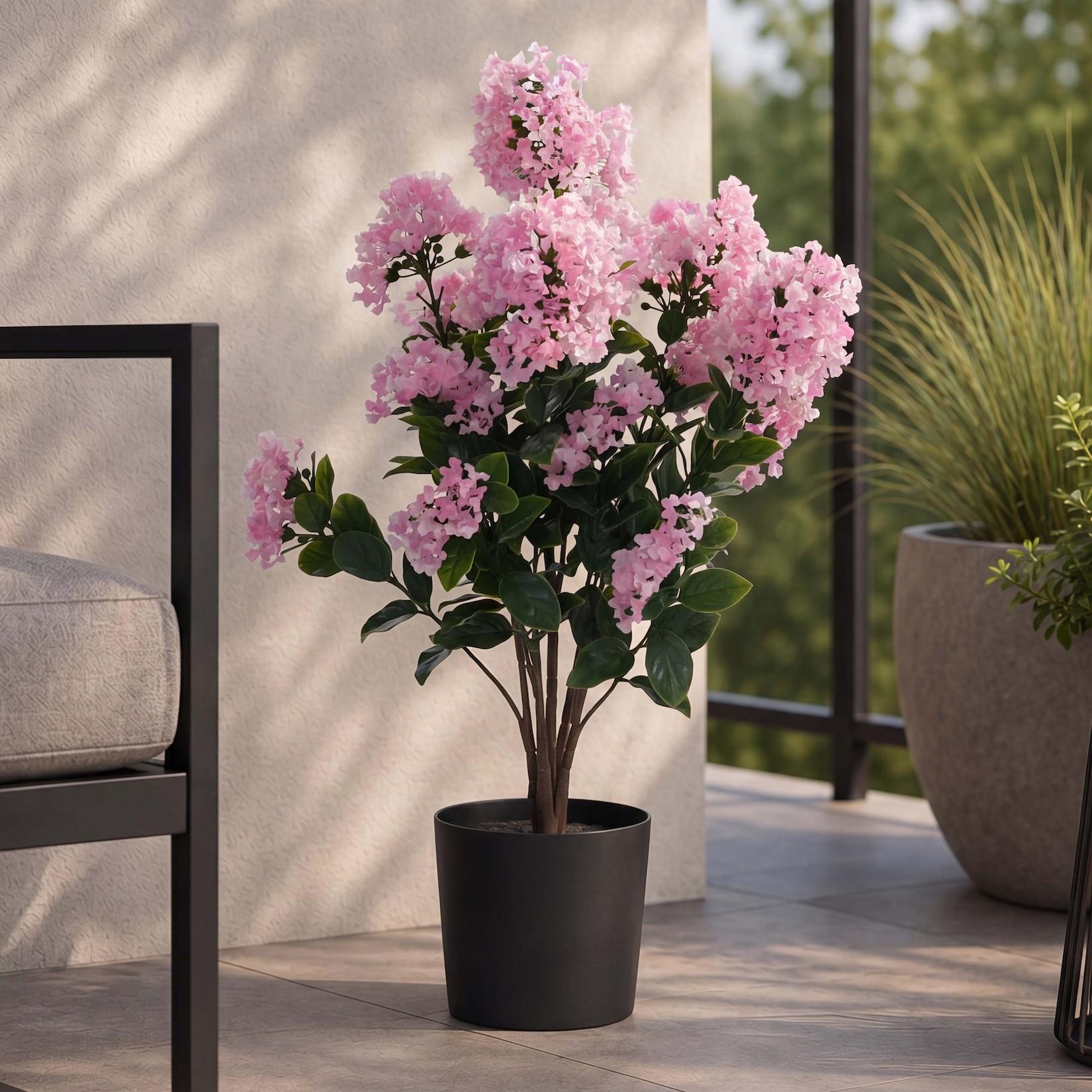 Künstlicher Flieder MCW-Q87, Kunstflieder Dekopflanze Kunstbaum Kunstpflanze, Outdoor Polyethylen 64x35x35cm ~ rosa