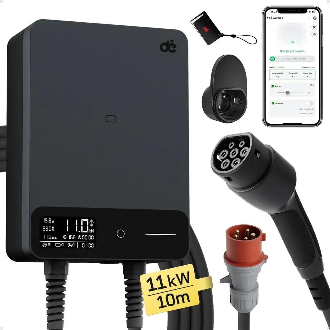 Fest installierte Wallbox für Elektrofahrzeuge, Modell EV 11kW, mit Kabel Typ 2, 10 Meter Länge