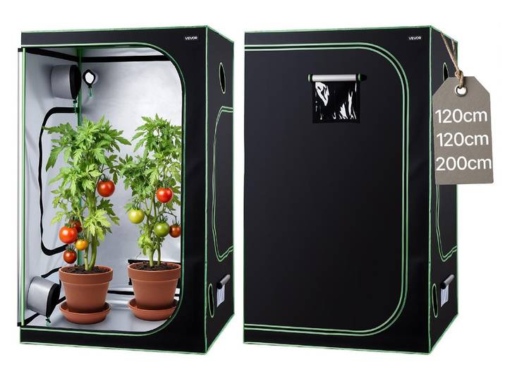 Tente de culture VEVOR\, 120x120x200 cm\, boîte de culture 600D Mylar hautement réfléchissant\, tente pour plantes d'intérieur avec fenêtre d'observation\, bac de fond & fermeture éclair\, tentes de culture robustes pour fruits\, fleurs & légumes