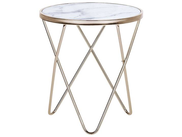 BEISTELLTISCH Marmor Optik weiß/gold 50 cm Meridian