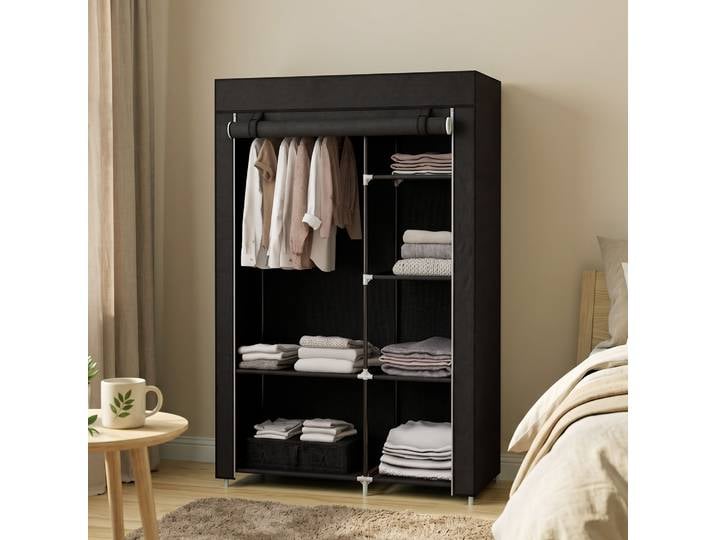 HOMCOM Armoire Penderie 6 Étagères Barre Non Tissé Noir