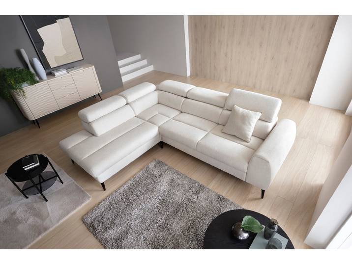 Masseno Ecksofa NOTE mit Schlaffunktion und Bettkasten, Ausziehbares Bettsofa - Creme, RETRO BLISS 02