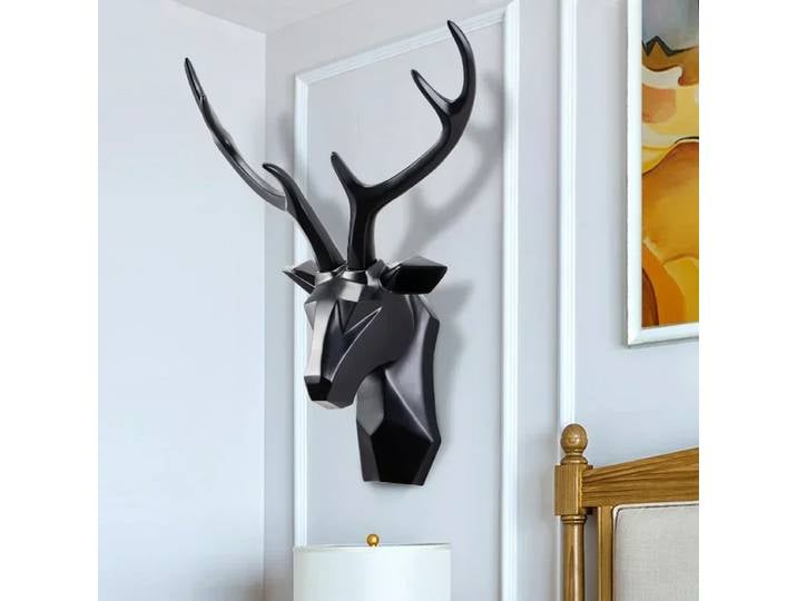 Décoration murale en résine tête de cerf 45 cm, sculpture animale, figurines, suspension murale créative, bois de cerf, décoration de bureau, décoration murale