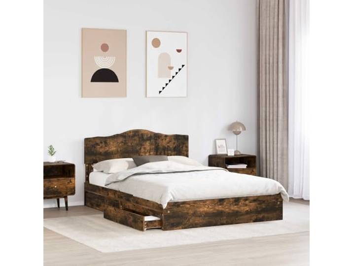 KTHLBRH Bettkasten Eiche Rauchgrau 160 x 200 cm Technisches Holz, Schiebeschubladen, modernes Design, einfache Montage