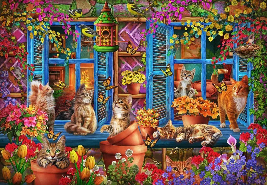 Bluebird Puzzel voor vensterbank met katten, 1000 stukjes