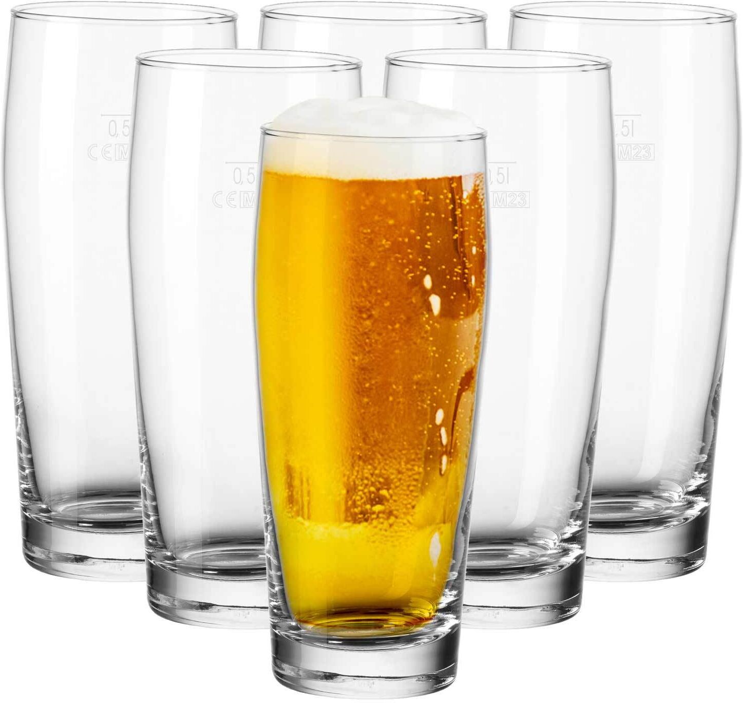 Bierglas VAN WELL "Willi Becher geeicht 0,5 l 6er Set transparent", bunt (transparent), Glas, Trinkgefäße, Bierglas
