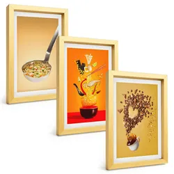 BILDER SET 3er Set - 20x30 cm Goldrahmen - Küchenthemen