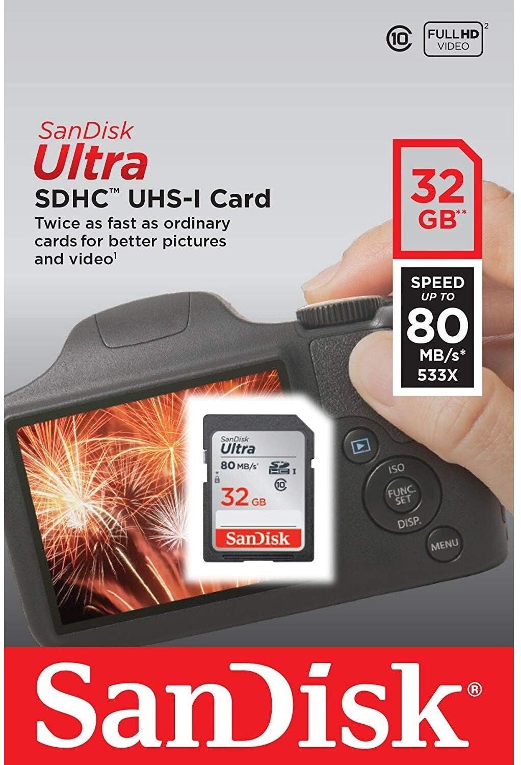 Sandisk Ultra 32GB SDHC Memory Card – Up to 80MB/s Read Speed, Class 10, UHS-I, New