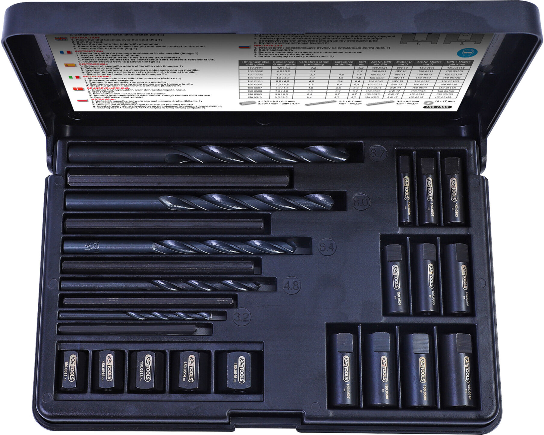 KS Tools Gewindeausdreh-Satz aus Chrom-Vanadium-Stahl mit Spiralbohrern, Gewindebohrern und Ausdrehwerkzeugen (25-tlg.) für Gewindereparatur, 1501305 (150.1305)