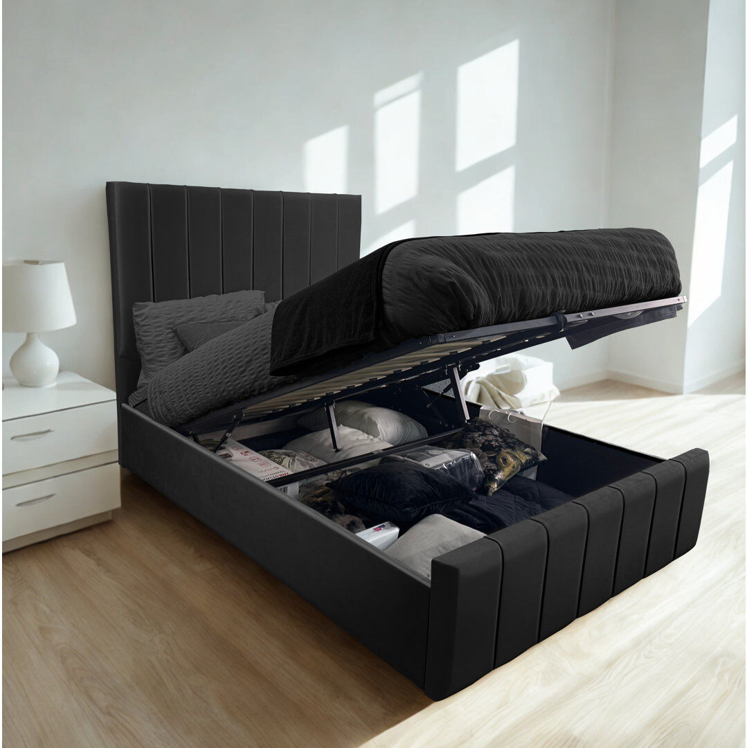Canora Grey Upholstered Ottoman Storage Bed with Lift-Up Design Black Double (4'6)