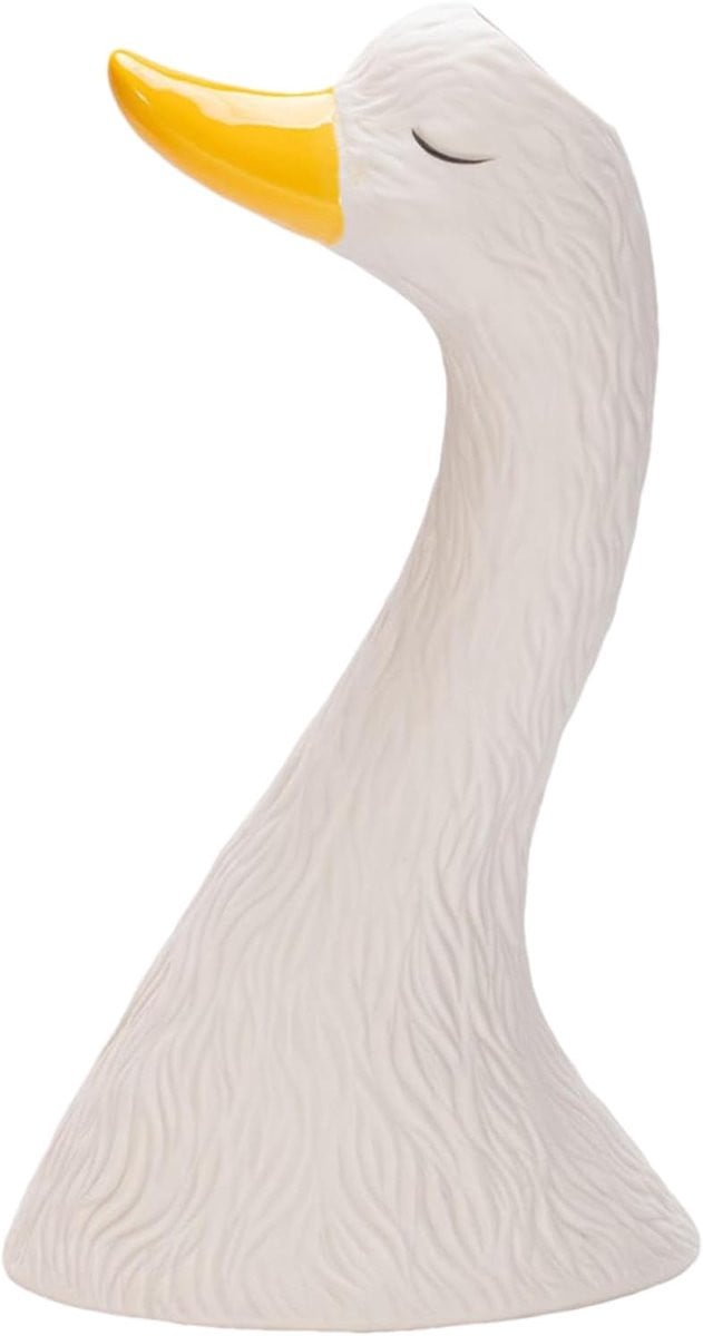 Decoratieve Keramische Vaas met Zwaan Figuur in Geel