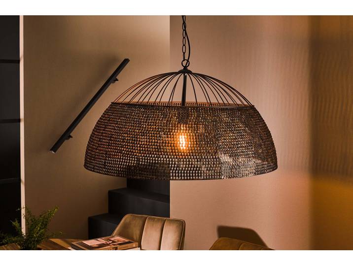 Pendelleuchte Satoria“ – Handgefertigter Lampenschirm in Halbrund aus Metall in Schwarz-Bronze - Schwarz-Bronze - Luxusbetten24