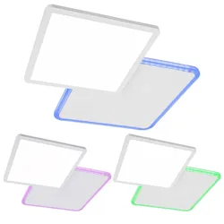 LED Deckenleuchte Farbwechsel rechteckig Deckenlampe dimmbar mit Fernbedienung RGB Deckenlampe, CCT, Backlight, schwenkbar, 22W 1200Lm, LxBxH 45,3x45,3x7,5 cm