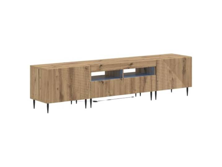 LED-Fernsehschrank-Set, 3 Stück, Eiche handgefertigt, aus technischem Holz Flexible LED-Leuchten, reversible Türen, großer Stauraum, schlankes Profil, feuchtigkeitsbeständig, nur für den Innenbereich