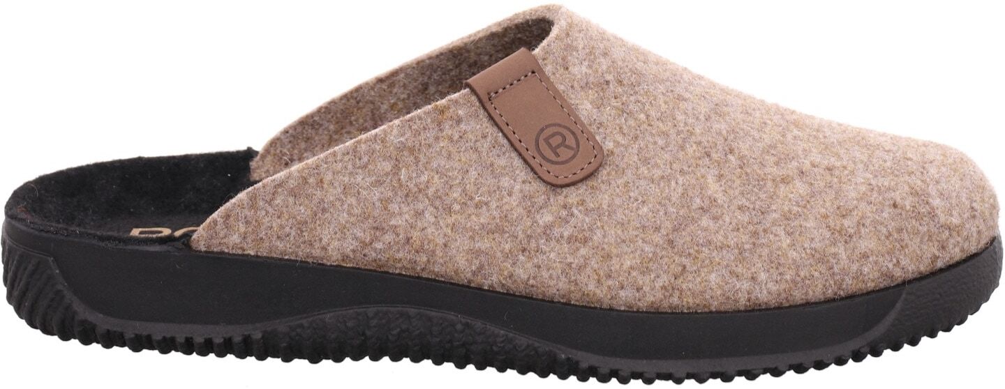 Pantoffel ROHDE "SOLTAU-H", Herren, Gr. 44, wärmend, beige (natur), Filz, meliert, Schuhe Pantoffel, Hausschuh, Schlappen, Clog mit seitlichem Label natur 44, wärmend