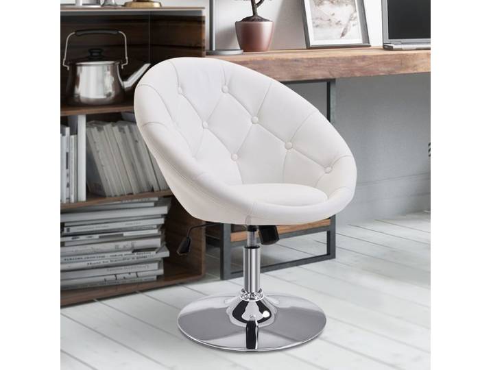 Tabouret de travail pivotant chromé réglable noir blanc PU acier