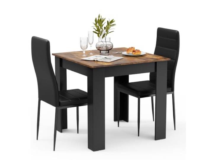 Mondeer Esstisch mit 2 Stühlen, Braun Schwarz Platzsparend Esstisch Klein mit 2 Hochlehner Stuhl Kompaktes, Modernes Esstisch set für Esszimmer Wohnzimmer und Küche