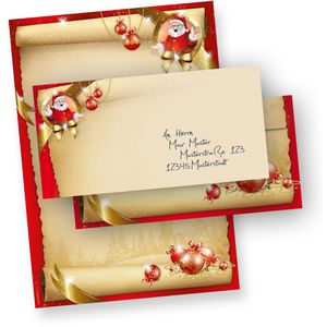 tatmotive Weihnachtsbriefpapier Santa Claus, A4, 90g/m², 100 Blatt + 100 Umschläge