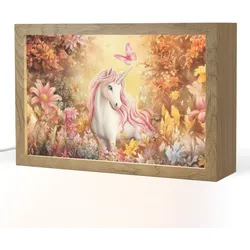 NACHTTISCHLAMPE Einhorn - Blumen - Schmetterling - Rosa 30x20 cm