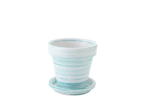 J-Line Keramische Bloempot Mintgroen/Wit - Klein