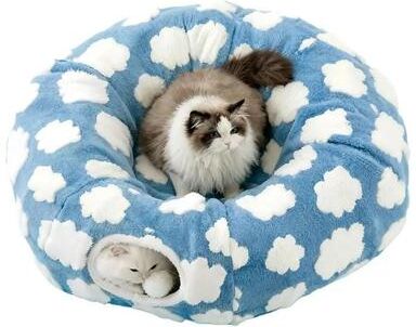 Uplift Essentials Interchangeable 2 in 1 Cat Tunnel Bed With Interactive Hanging Toy blue