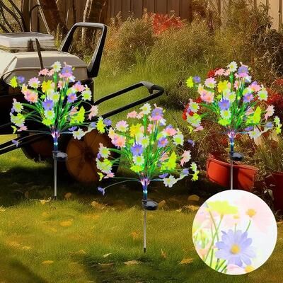 Uplifted Finds Solar Powered Chrysanthemum Stake Lights   RGB Waterproof Outdoor Landscape Lighting For Garden & Pathway 2 Pcs