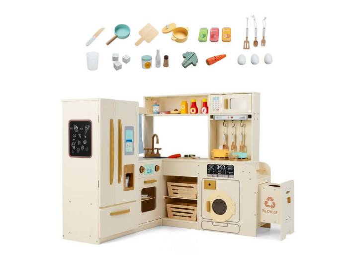 KOMFOTTEU Spielküche, Kinderspielküche Kinderküche mit Licht, Sound & 22 Zubehör