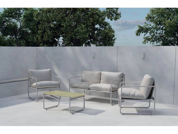 Garten Loungeset Marento – 4-teiliges Set mit grauem Stahlgestell - Grau - Luxusbetten24
