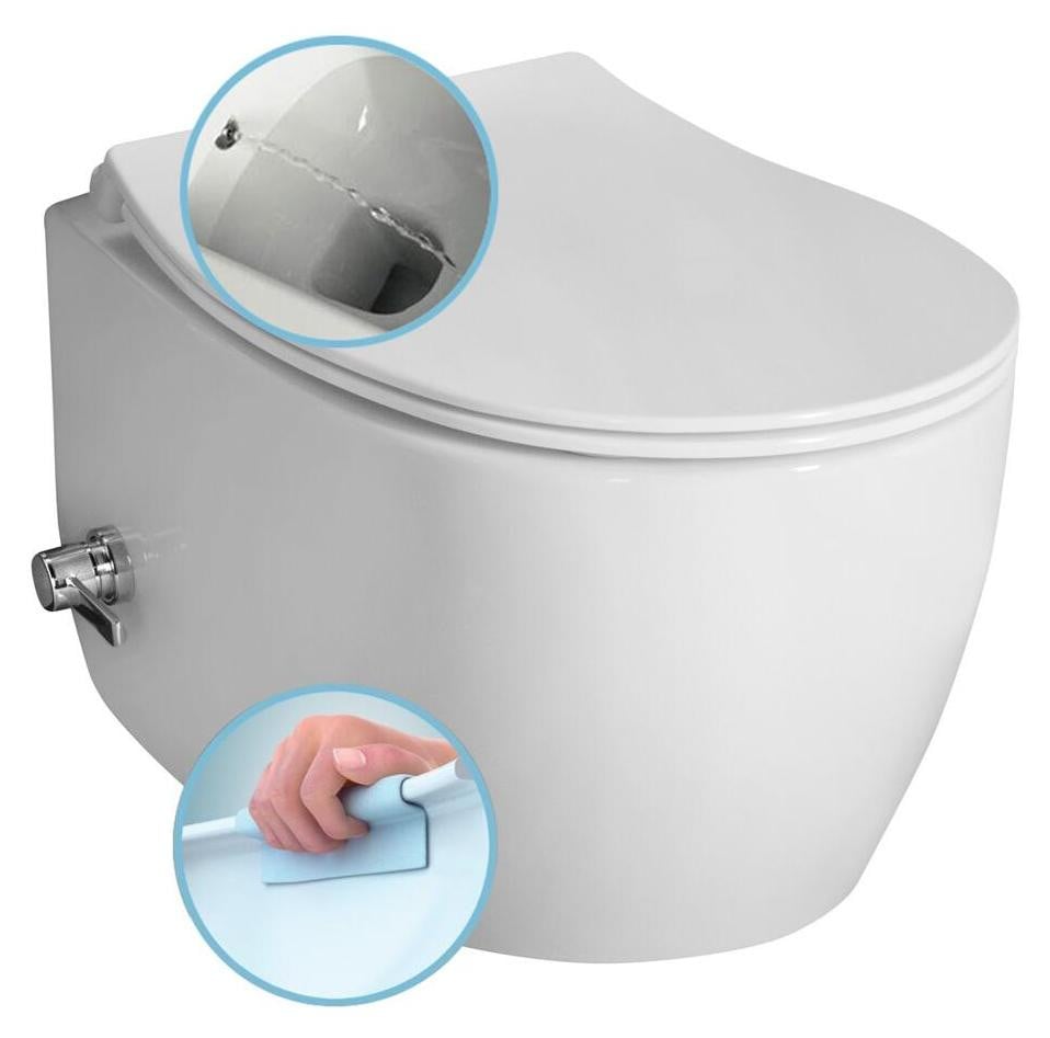Isvea SENTIMENTI Hangtoilet met mengkraan en douchekop voor bidet, randloos, wit, 36 x 51 cm